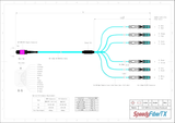 12-Fiber Non-Pinned MPO-12/UPC to  6 x CS/UPC Breakout Cable | Corning® ClearCurve® OM4 Multimode Optical Fiber | Type B, Magenta MPO Connector, Aqua CS Connector, Aqua Cable Jacket | OFNR Jacket