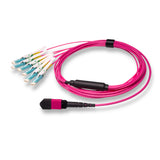 12-Fiber Non-Pinned MPO-12/UPC to  6 x CS/UPC Breakout Cable | Corning® ClearCurve® OM4 Multimode Optical Fiber | Type B, Magenta MPO Connector, Aqua CS Connector, Magenta Cable Jacket | OFNR Jacket