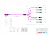 12-Fiber Non-Pinned MPO-12/UPC to  6 x CS/UPC Breakout Cable | Corning® ClearCurve® OM4 Multimode Optical Fiber | Type B, Magenta MPO Connector, Aqua CS Connector, Magenta Cable Jacket | OFNR Jacket