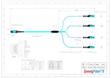 8-Fiber Non-Pinned MPO/UPC to  4 x MDC/UPC Fanout Cable | Corning® ClearCurve® OM4 Multimode Optical Fiber | Type B, Aqua MPO Connector, Aqua MDC Connector, Aqua Cable Jacket | OFNR Jacket