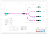 8-Fiber Non-Pinned MPO/UPC to  4 x MDC/UPC Fanout Cable | Corning® ClearCurve® OM4 Multimode Optical Fiber | Type B, Aqua MPO Connector, Aqua MDC Connector, Magenta Cable Jacket | OFNR Jacket