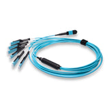 12-Fiber Non-Pinned MPO/UPC to  6 x MDC/UPC Fanout Cable | Corning® ClearCurve® OM3 Multimode Optical Fiber | Type B, Aqua MPO Connector, Aqua MDC Connector, Aqua Cable Jacket | OFNP Jacket