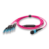 12-Fiber Non-Pinned MPO/UPC to  6 x MDC/UPC Fanout Cable | Corning® ClearCurve® OM4 Multimode Optical Fiber | Type B, Aqua MPO Connector, Aqua MDC Connector, Magenta Cable Jacket | OFNR Jacket