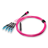 8-Fiber Non-Pinned MPO/UPC to  4 x MDC/UPC Fanout Cable | Corning® ClearCurve® OM4 Multimode Optical Fiber | Type B, Magenta MPO Connector, Aqua MDC Connector, Magenta Cable Jacket | LSZH Jacket