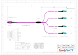8-Fiber Non-Pinned MPO/UPC to  4 x MDC/UPC Fanout Cable | Corning® ClearCurve® OM4 Multimode Optical Fiber | Type B, Magenta MPO Connector, Aqua MDC Connector, Magenta Cable Jacket | LSZH Jacket