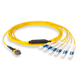 12-Fiber Non-Pinned MTP-12/APC to  6 x CS/UPC Breakout Cable | Corning® SMF-28® Ultra Single-mode Optical Fiber | OS1/OS2 Compatible | Type B, Yellow MTP Connector, Blue CS Connector, Yellow Cable Jacket | LSZH Jacket