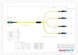8-Fiber Non-Pinned MTP/APC to  4 x MDC/UPC Fanout Cable | Corning® SMF-28® Ultra Single-mode Optical Fiber | OS1/OS2 Compatible | Type B, Green MTP Connector, Blue MDC Connector, Yellow Cable Jacket | LSZH Jacket