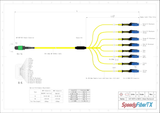 16-Fiber Non-Pinned MTP/APC to  8 x MDC/UPC Fanout Cable | Corning® SMF-28® Ultra Single-mode Optical Fiber | OS1/OS2 Compatible | Crossover, Green MTP Connector, Blue MDC Connector, Yellow Cable Jacket | OFNR Jacket
