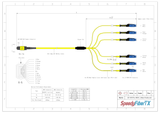 12-Fiber Non-Pinned MTP/APC to  6 x MDC/UPC Fanout Cable | Corning® SMF-28® Ultra Single-mode Optical Fiber | OS1/OS2 Compatible | Type B, Yellow MTP Connector, Blue MDC Connector, Yellow Cable Jacket | LSZH Jacket