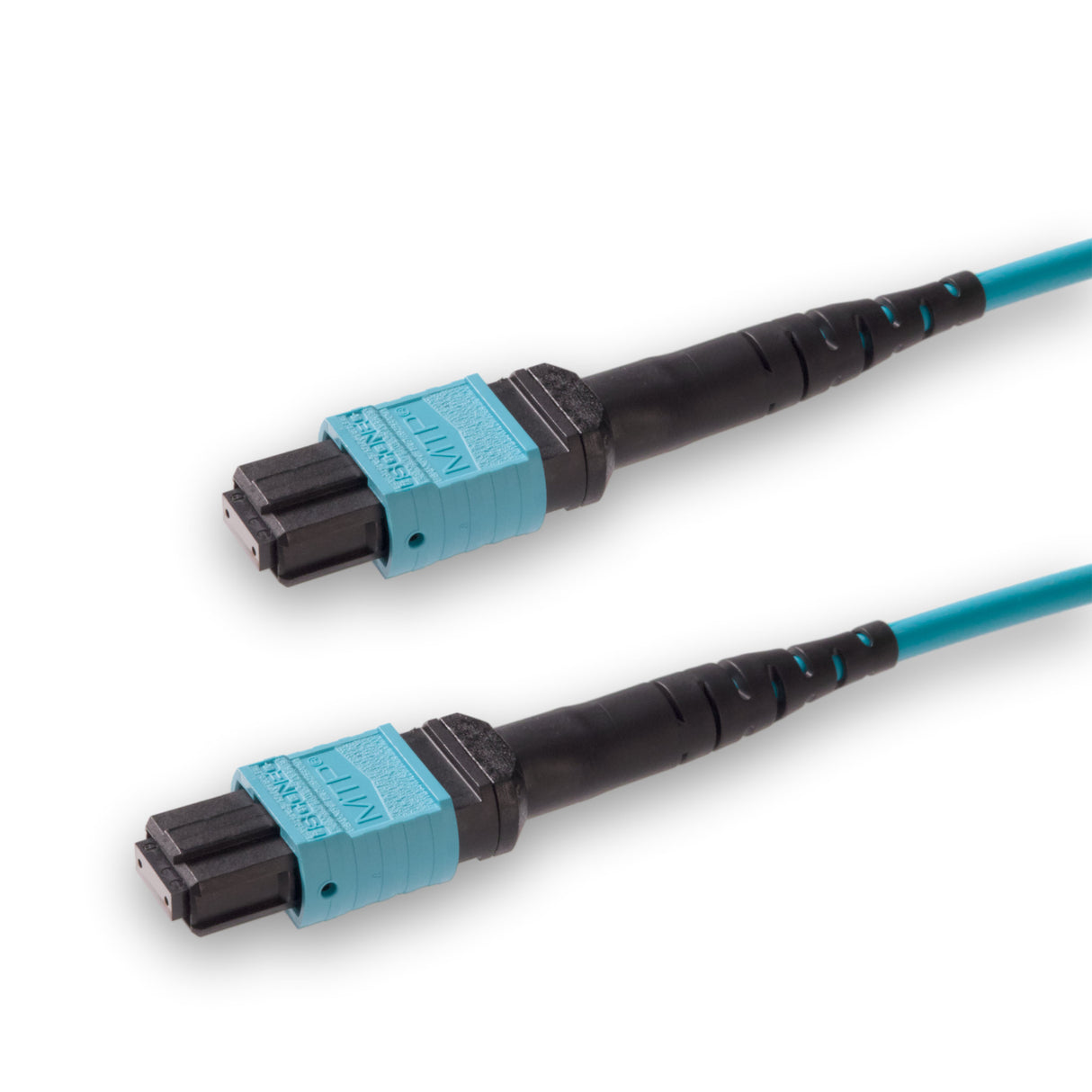 12-Fiber Elite Non-Pinned MTP®/UPC to Non-Pinned MTP®/UPC Jumper | Corning® ClearCurve® OM4 Multimode Optical Fiber | Type A, Aqua MTP® Connectors, Aqua Cable Jacket | OFNP Jacket