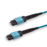 12-Fiber Elite Pinned MTP®/UPC to Pinned MTP®/UPC Jumper | Corning® ClearCurve® OM4 Multimode Optical Fiber | Type A, Aqua MTP® Connectors, Aqua Cable Jacket | OFNP Jacket