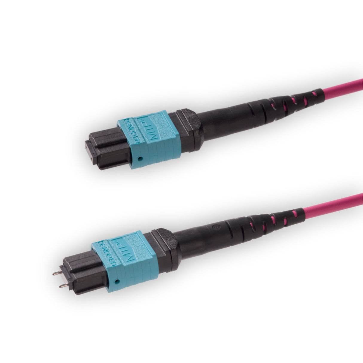 12-Fiber Elite Pinned MTP®/UPC to Non-Pinned MTP®/UPC Jumper | Corning® ClearCurve® OM4 Multimode Optical Fiber | Type A, Aqua MTP® Connectors, Magenta Cable Jacket | OFNP Jacket