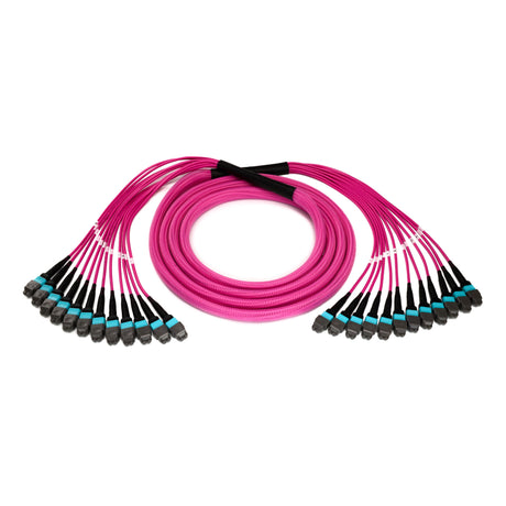 144-Fiber Elite Non-Pinned MTP® to MTP® Trunk Cable with Corning® ClearCurve® OM4 Multimode Fiber, Type B polarity, Magenta Jacket and Aqua Connectors on both ends