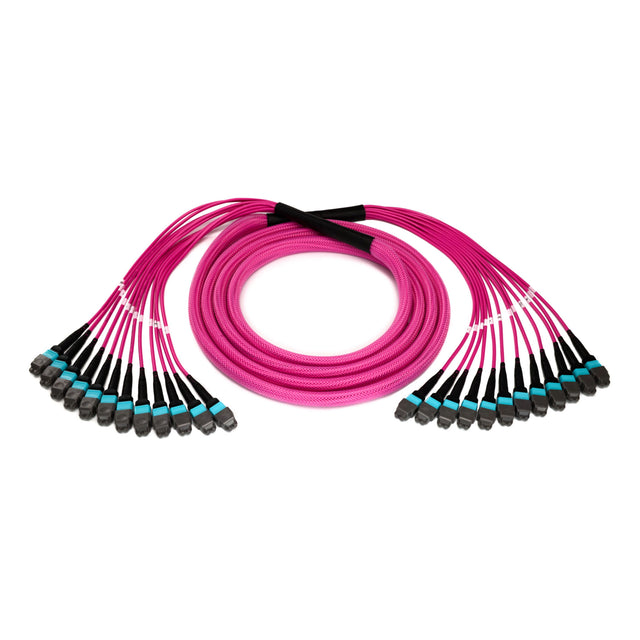 144-Fiber Elite Non-Pinned MTP® to MTP® Trunk Cable with Corning® ClearCurve® OM4 Multimode Fiber, Type B polarity, Magenta Jacket and Aqua Connectors on both ends