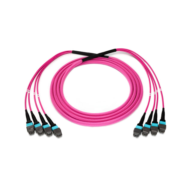 48-Fiber Elite Non-Pinned MTP® to MTP® Trunk Cable with Corning® ClearCurve® OM4 Multimode Fiber, Type B polarity, Magenta Jacket and Aqua Connectors on both ends