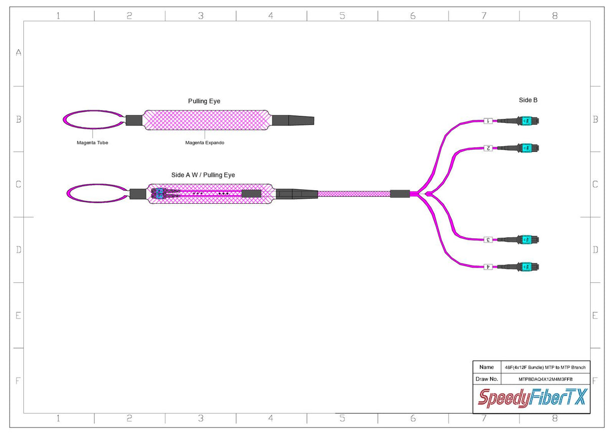 48-Fiber Elite Non-Pinned MTP® to Non-Pinned MTP® Trunk Cable | Corning® ClearCurve® OM4 Multimode Optical Fiber | Type B, Aqua MTP® Connectors, Magenta Cable Jacket | OFNP Jacket