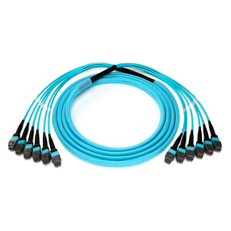 72-Fiber Elite Non-Pinned MTP® to MTP® Trunk Cable with Corning® ClearCurve® OM3 Multimode Fiber, Type B polarity, Aqua Jacket and Aqua Connectors on both ends