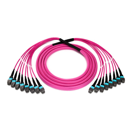 96-Fiber Elite Non-Pinned MTP® to MTP® Trunk Cable with Corning® ClearCurve® OM4 Multimode Fiber, Type B polarity, Magenta Jacket and Aqua Connectors on both ends