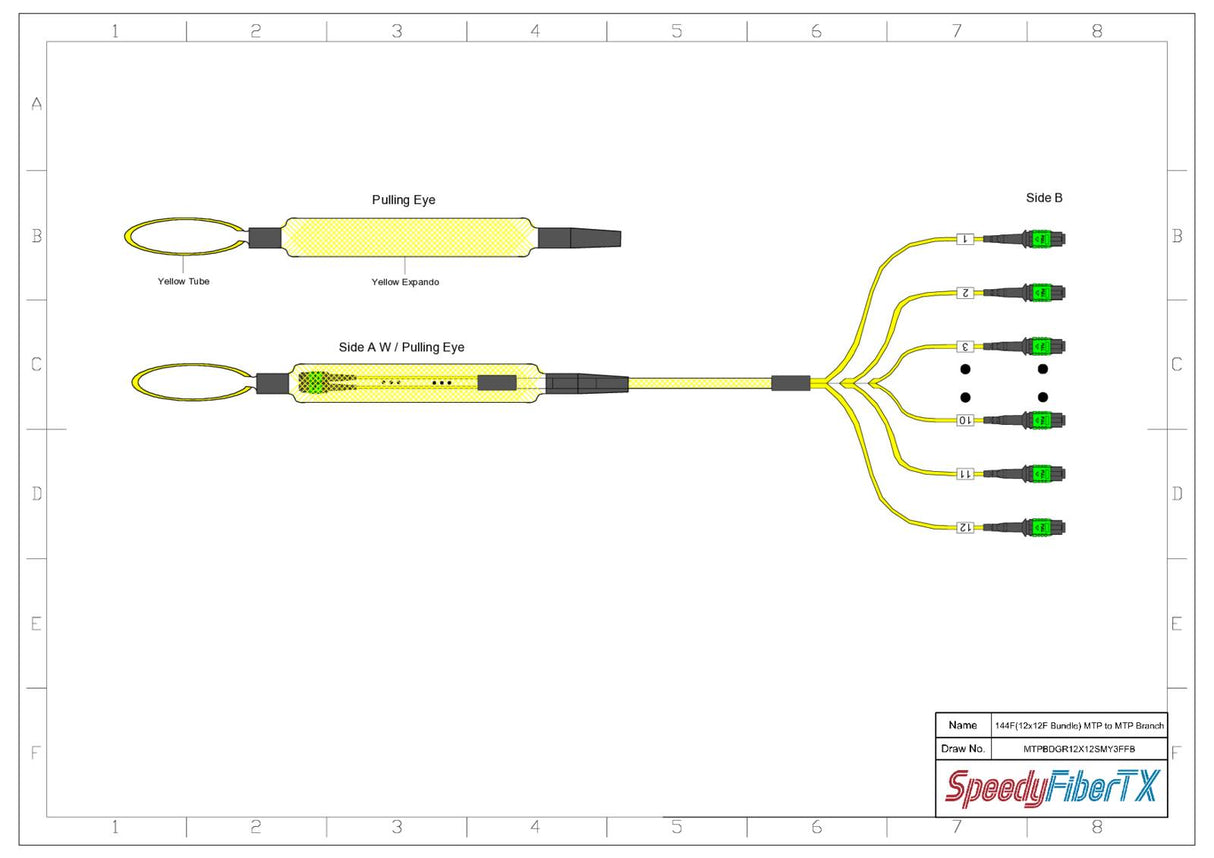 144-Fiber Elite Non-Pinned MTP® to Non-Pinned MTP® Trunk Cable | Corning® SMF-28® Ultra Single-mode Optical Fiber | OS1/OS2 Compatible | Type B, Green MTP® Connectors, Yellow Cable Jacket | OFNP Jacket