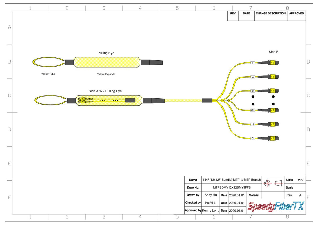 144-Fiber Elite Non-Pinned MTP® to Non-Pinned MTP® Trunk Cable | Corning® SMF-28® Ultra Single-mode Optical Fiber | OS1/OS2 Compatible | Type B, Yellow MTP® Connectors, Yellow Cable Jacket | OFNP Jacket