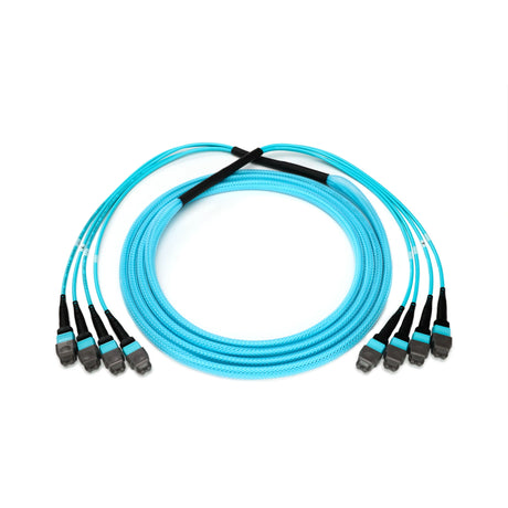 48-Fiber Elite Non-Pinned MTP® to MTP® Trunk Cable with Corning® ClearCurve® OM3 Multimode Fiber, Type B polarity, Aqua Jacket and Aqua Connectors on both ends