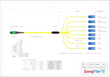 16-Fiber Elite Non-Pinned MTP/APC to 8 x LC Uniboot/UPC Duplex QSFP Type Breakout Cable | Corning SMF-28 Ultra Single-mode Optical Fiber | OS1/OS2 Compatible | Crossover, Green MTP Connector, Blue LC Uniboot Connector, Yellow OFNP Cable Jacket