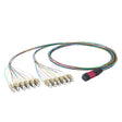 Elite Non-Pinned MTP® to 24xLC Breakout Cable with Corning ClearCurve® OM4 Multimode Fiber, featuring a Magenta MTP® Connector, 600μm 24-Colored Hytrel® Fiber Tube, and Beige LC Connectors, optimized for high-speed 40G/100G data center applications.
