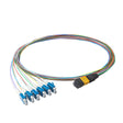 Elite Non-Pinned MTP® to 12xLC Breakout Cable with Corning® SMF-28® Ultra Fiber, optimized for high-density data centers, featuring a Yellow MTP® Connector and 900μm 12-Colored Hytrel® Fiber Tube for 40GBASE-PLR4 & 100GBASE-PSM4 applications.
