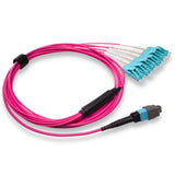 12-Fiber Elite Non-Pinned MTP/UPC to 6 x LC Uniboot/UPC Duplex QSFP Type Breakout Cable | Corning ClearCurve OM4 Multimode Optical Fiber | Type B, Aqua MTP Connector, Aqua LC Uniboot Connector, Magenta OFNP Cable Jacket