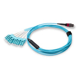 12-Fiber Elite Non-Pinned MTP/UPC to 6 x LC Uniboot/UPC Duplex QSFP Type Breakout Cable | Corning ClearCurve OM4 Multimode Optical Fiber | Type B, Magenta MTP Connector, Aqua LC Uniboot Connector, Aqua OFNP Cable Jacket