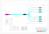 12-Fiber Elite Non-Pinned MTP/UPC to 6 x LC Uniboot/UPC Duplex QSFP Type Breakout Cable | Corning ClearCurve OM4 Multimode Optical Fiber | Type B, Magenta MTP Connector, Aqua LC Uniboot Connector, Aqua OFNP Cable Jacket