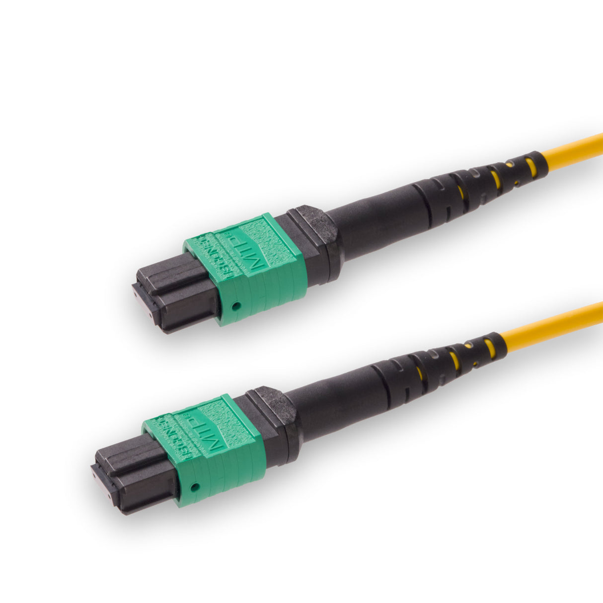 8-Fiber Elite Non-Pinned MTP®/APC to Non-Pinned MTP®/APC Jumper | Corning® SMF-28® Ultra Single-mode Optical Fiber | OS1/OS2 Compatible | Type B, Green MTP®-12 Connectors, Yellow Cable Jacket | LSZH Jacket
