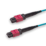 12-Fiber Elite Non-Pinned MTP®/UPC to Non-Pinned MTP®/UPC Jumper | Corning® ClearCurve® OM4 Multimode Optical Fiber | Type B, Magenta MTP® Connectors, Aqua Cable Jacket | OFNP Jacket