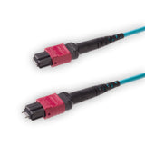 12-Fiber Elite Pinned MTP®/UPC to Non-Pinned MTP®/UPC Jumper | Corning® ClearCurve® OM4 Multimode Optical Fiber | Type A, Magenta MTP® Connectors, Aqua Cable Jacket | LSZH Jacket