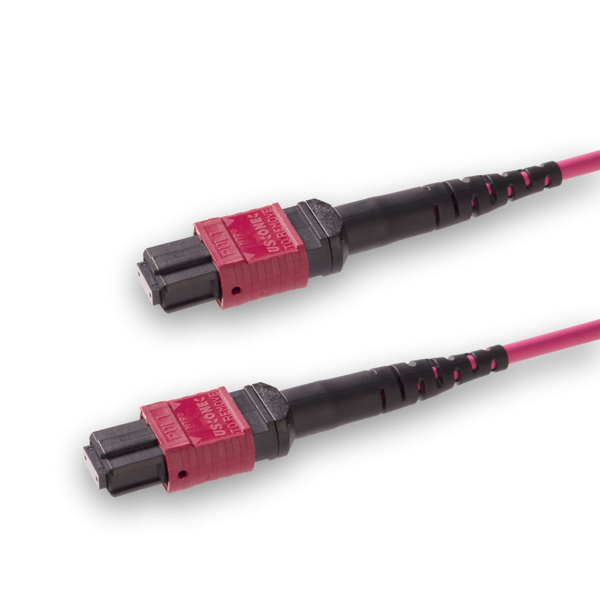 12-Fiber Elite Non-Pinned MTP®/UPC to Non-Pinned MTP®/UPC Jumper | Corning® ClearCurve® OM4 Multimode Optical Fiber | Type A, Magenta MTP® Connectors, Magenta Cable Jacket | OFNP Jacket