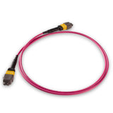 TAA Compliant | 8-Fiber Elite Non-Pinned MTP®/APC to Non-Pinned MTP®/APC Jumper | Corning® ClearCurve® OM4 Multimode Optical Fiber | Type B, Yellow MTP®-12 Connectors, Magenta Cable Jacket | OFNR Jacket