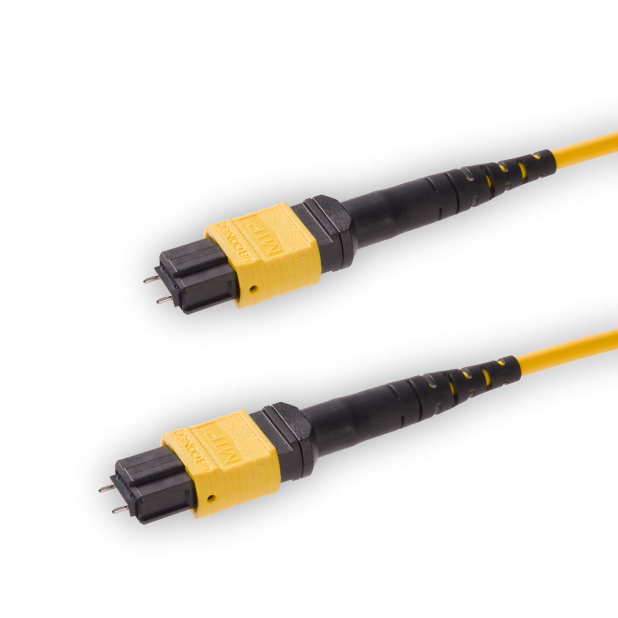 12-Fiber Elite Pinned MTP®/APC to Pinned MTP®/APC Jumper | Corning® SMF-28® Ultra Single-mode Optical Fiber | OS1/OS2 Compatible | Type A, Yellow MTP® Connectors, Yellow Cable Jacket | OFNP Jacket