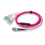 12-Fiber Non-Pinned MTP-12/UPC to  6 x CS/UPC Breakout Cable | Corning® ClearCurve® OM4 Multimode Optical Fiber | Type B, Aqua MTP Connector, Aqua CS Connector, Magenta Cable Jacket | OFNR Jacket