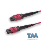 TAA Compliant | 12-Fiber Elite Non-Pinned MTP®/UPC to Non-Pinned MTP®/UPC Jumper | Corning® ClearCurve® OM4 Multimode Optical Fiber | Type A, Magenta MTP® Connectors, Magenta Cable Jacket | OFNR Jacket