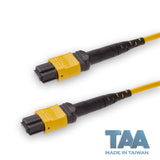 TAA Compliant | 12-Fiber Elite Non-Pinned MTP®/APC to Non-Pinned MTP®/APC Jumper | Corning® SMF-28® Ultra Single-mode Optical Fiber | OS1/OS2 Compatible | Type A, Yellow MTP® Connectors, Yellow Cable Jacket | OFNP Jacket