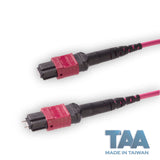TAA Compliant | 12-Fiber Elite Pinned MTP®/UPC to Non-Pinned MTP®/UPC Jumper | Corning® ClearCurve® OM4 Multimode Optical Fiber | Type B, Magenta MTP® Connectors, Magenta Cable Jacket | OFNR Jacket
