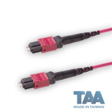 TAA Compliant | 12-Fiber Elite Pinned MTP®/UPC to Pinned MTP®/UPC Jumper | Corning® ClearCurve® OM4 Multimode Optical Fiber | Type A, Magenta MTP® Connectors, Magenta Cable Jacket | OFNR Jacket