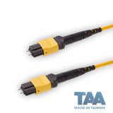 TAA Compliant | 12-Fiber Elite Pinned MTP®/APC to Pinned MTP®/APC Jumper | Corning® SMF-28® Ultra Single-mode Optical Fiber | OS1/OS2 Compatible | Type A, Yellow MTP® Connectors, Yellow Cable Jacket | OFNP Jacket