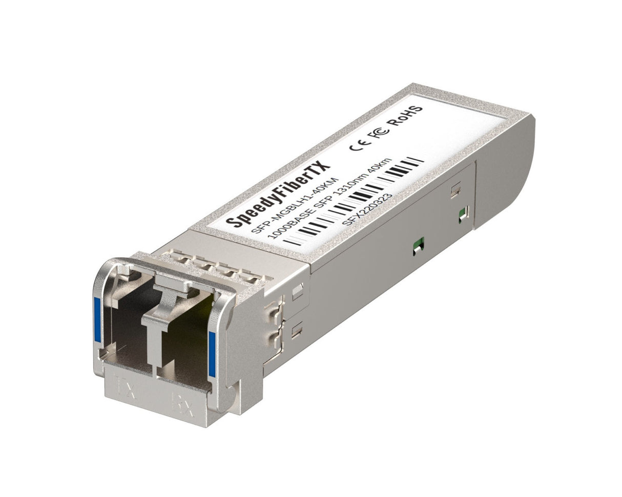 1000BASE-LH SFP transceiver, single-mode fiber module, 1310nm wavelength, 40km reach, LC/UPC connector, with DOM monitoring.