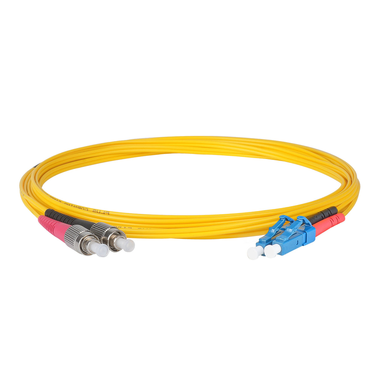 Ultra Low Loss 0.1dB LC/UPC to FC/UPC Single-mode Duplex Fiber Patch Cable | Corning SMF-28 Ultra Fiber | Red and Black Boots | OS1/OS2 Compatible | OFNR Jacket