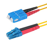 Ultra Low Loss 0.1dB LC/UPC to SC/UPC Single-mode Duplex Fiber Patch Cable | Corning SMF-28 Ultra Fiber | Red and Black Boots | OS1/OS2 Compatible | OFNR Jacket
