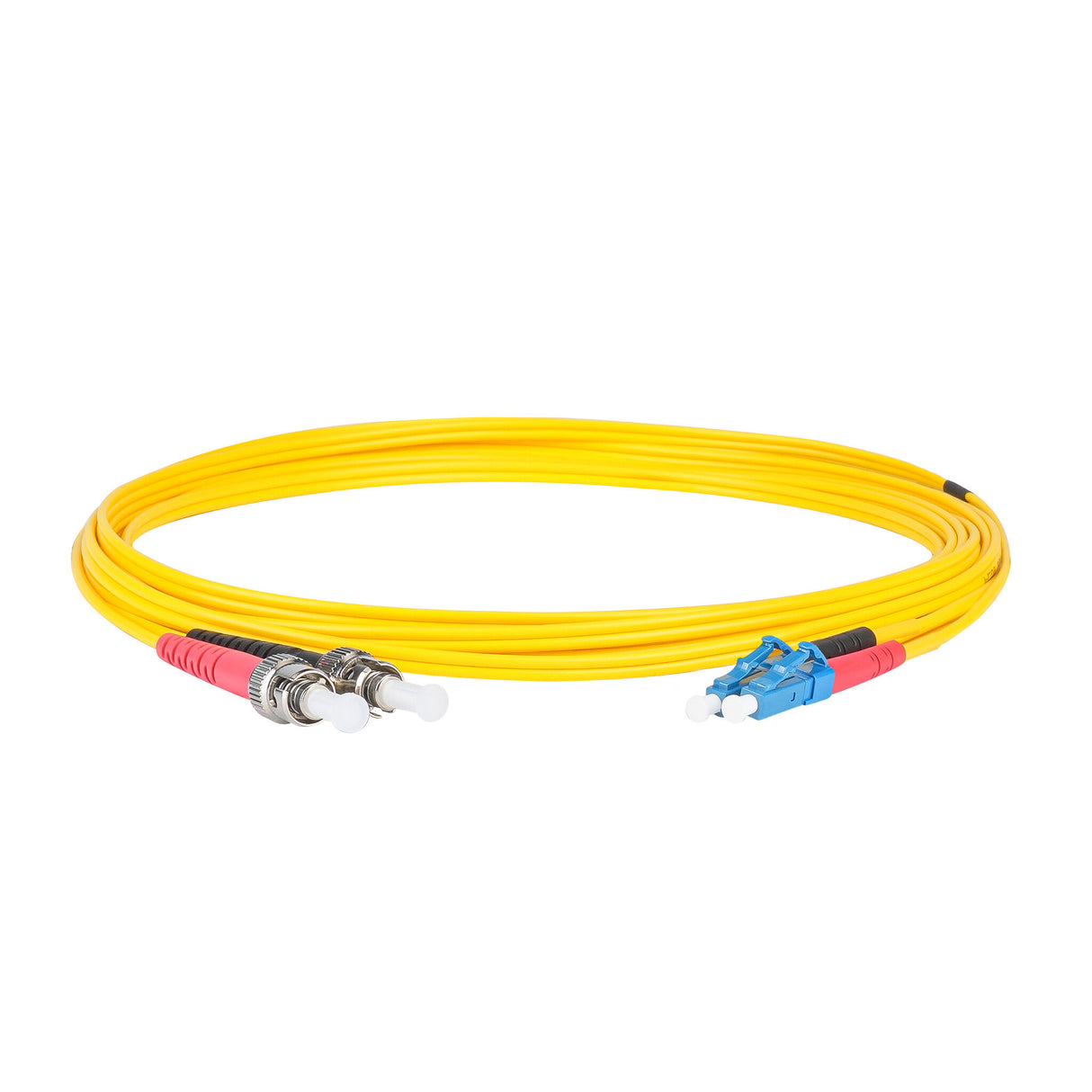 Ultra Low Loss 0.1dB LC/UPC to ST/UPC Single-mode Duplex Fiber Patch Cable | Corning SMF-28 Ultra Fiber | Red and Black Boots | OS1/OS2 Compatible | OFNR Jacket