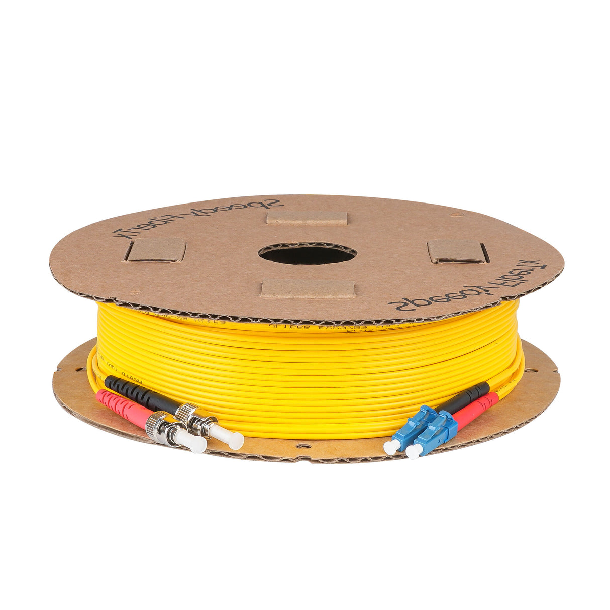 Ultra Low Loss 0.1dB LC/UPC to ST/UPC Single-mode Duplex Fiber Patch Cable | Corning SMF-28 Ultra Fiber | Red and Black Boots | OS1/OS2 Compatible | OFNR Jacket