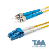 TAA合規 | 電信級 0.2dB 單模雙工 LC/UPC to ST/UPC 光纖跳線 | 康寧纖芯 | OFNR 外被