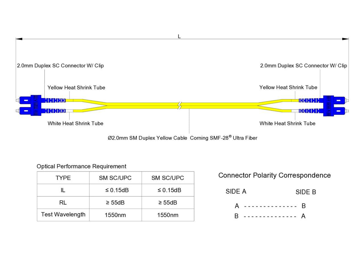 Low Loss 0.15dB SC/UPC to SC/UPC Single-mode Duplex Fiber Patch Cable | Corning SMF-28 Ultra Fiber | OS1/OS2 Compatible | OFNR Jacket